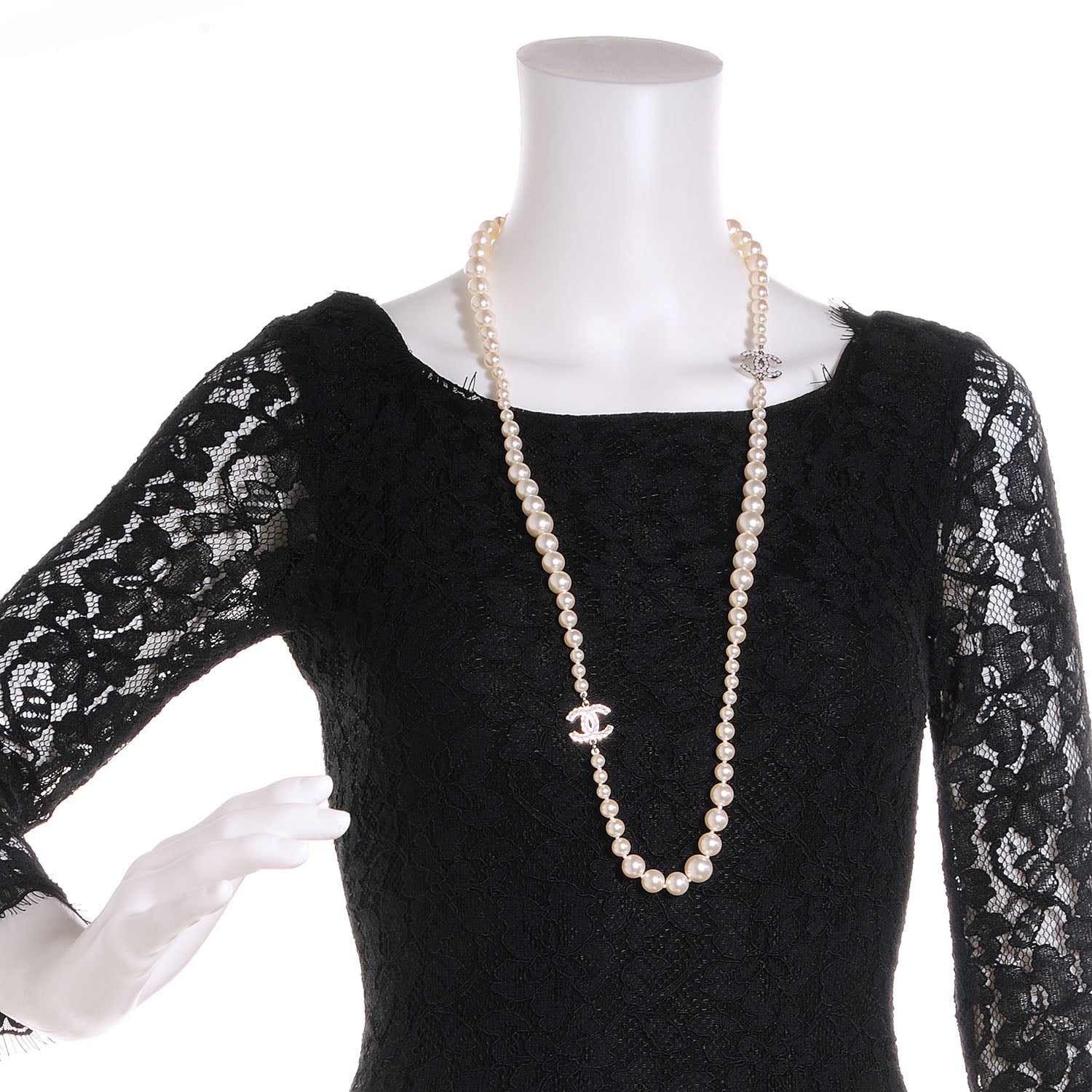 Chanel Pearl CC Long Strand Necklace Silver 2 of 5