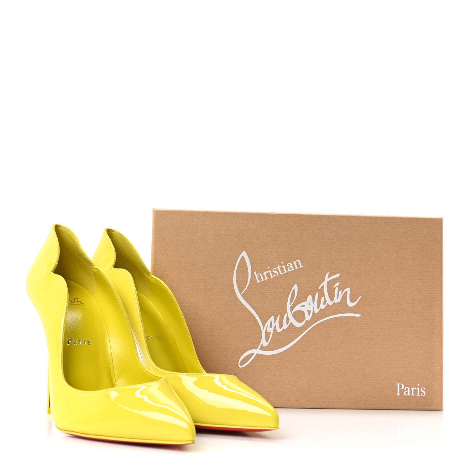 Christian Louboutin ネオンイエロー ハイヒール Christian Louboutin Patent Fluo Hot Chick 100 Pumps 38.5 Citrus
