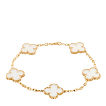 Van Cleef & Arpels 18K Yellow Gold Rock Crystal 5 Motifs Vintage Alhambra Bracelet 2 of 9