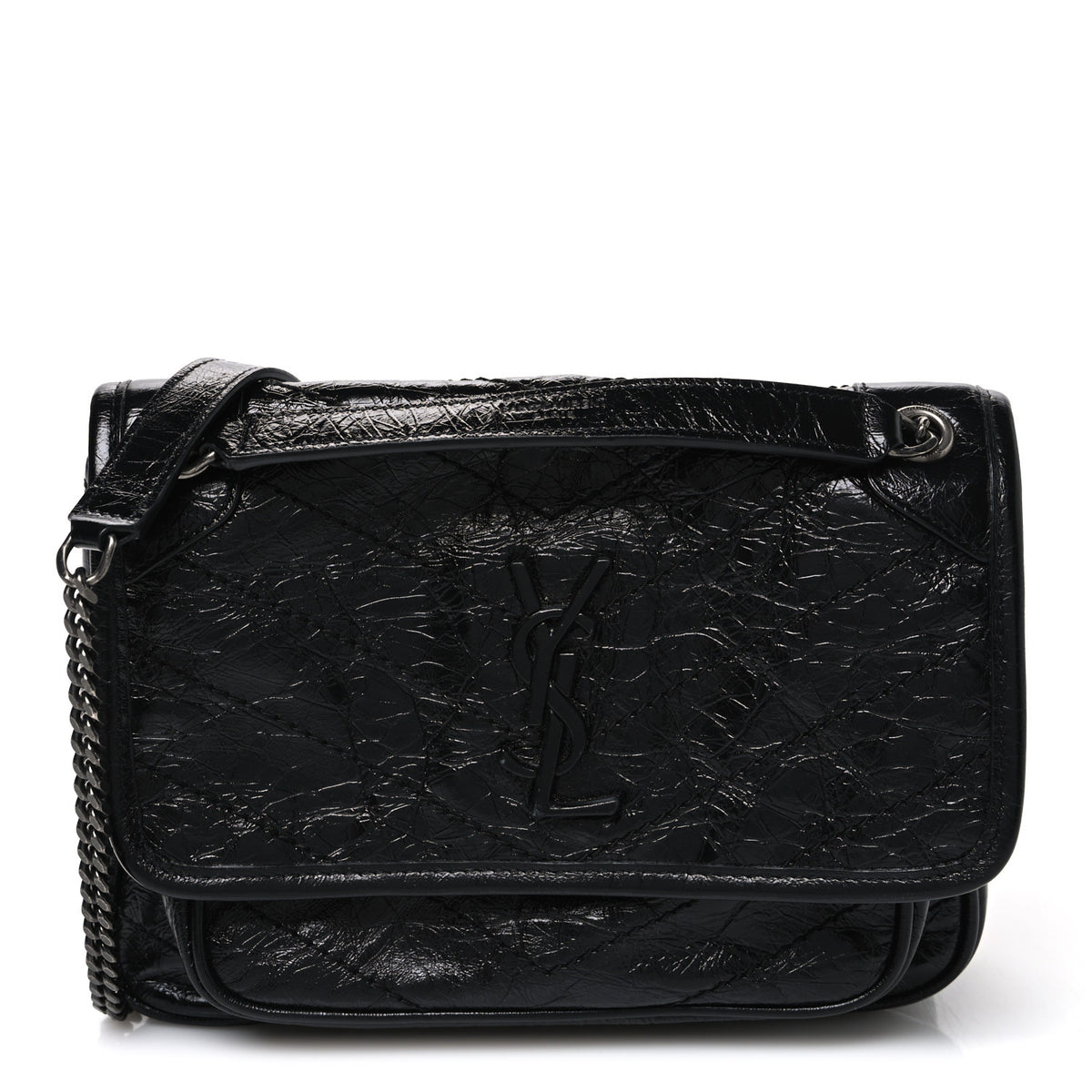Saint Laurent Crinkled Calfskin Matelasse Monogram Baby Niki Chain Satchel Black 1 of 10