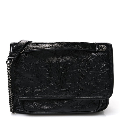Saint Laurent Crinkled Calfskin Matelasse Monogram Baby Niki Chain Satchel Black 1 of 10