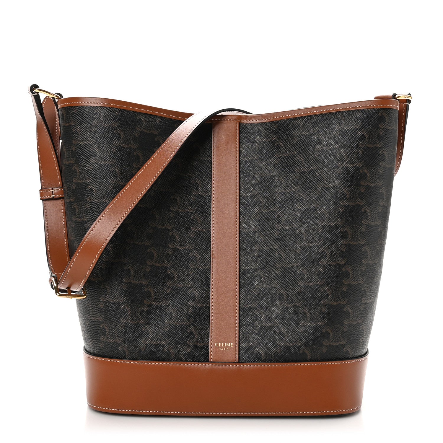 Celine Triomphe Canvas Calfskin Medium Bucket Bag Tan 1 of 10