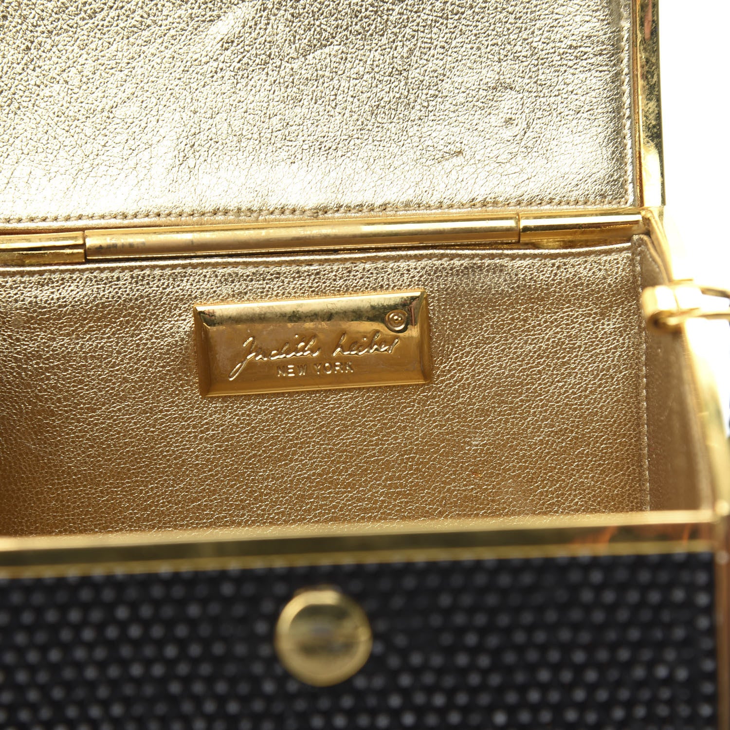 Judith Leiber Swarovski Crystal Minaudiere Clutch Black Gold 6 of 10