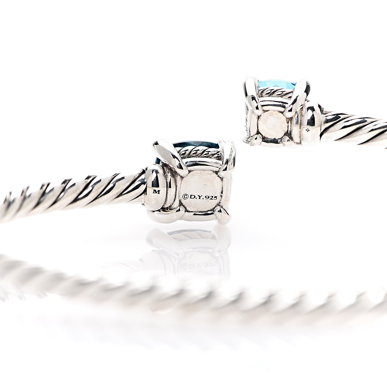 David Yurman Sterling Silver Blue Topaz Hampton Blue Topaz Diamond 4mm Chatelaine Bypass Bracelet 3 of 4