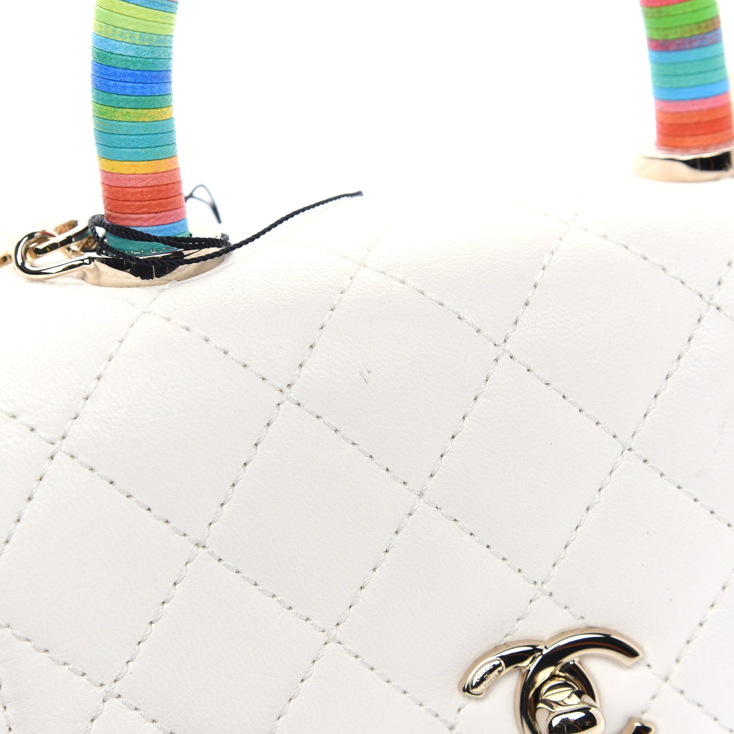 Goatskin Quilted Extra Mini Rainbow Coco Handle Flap White