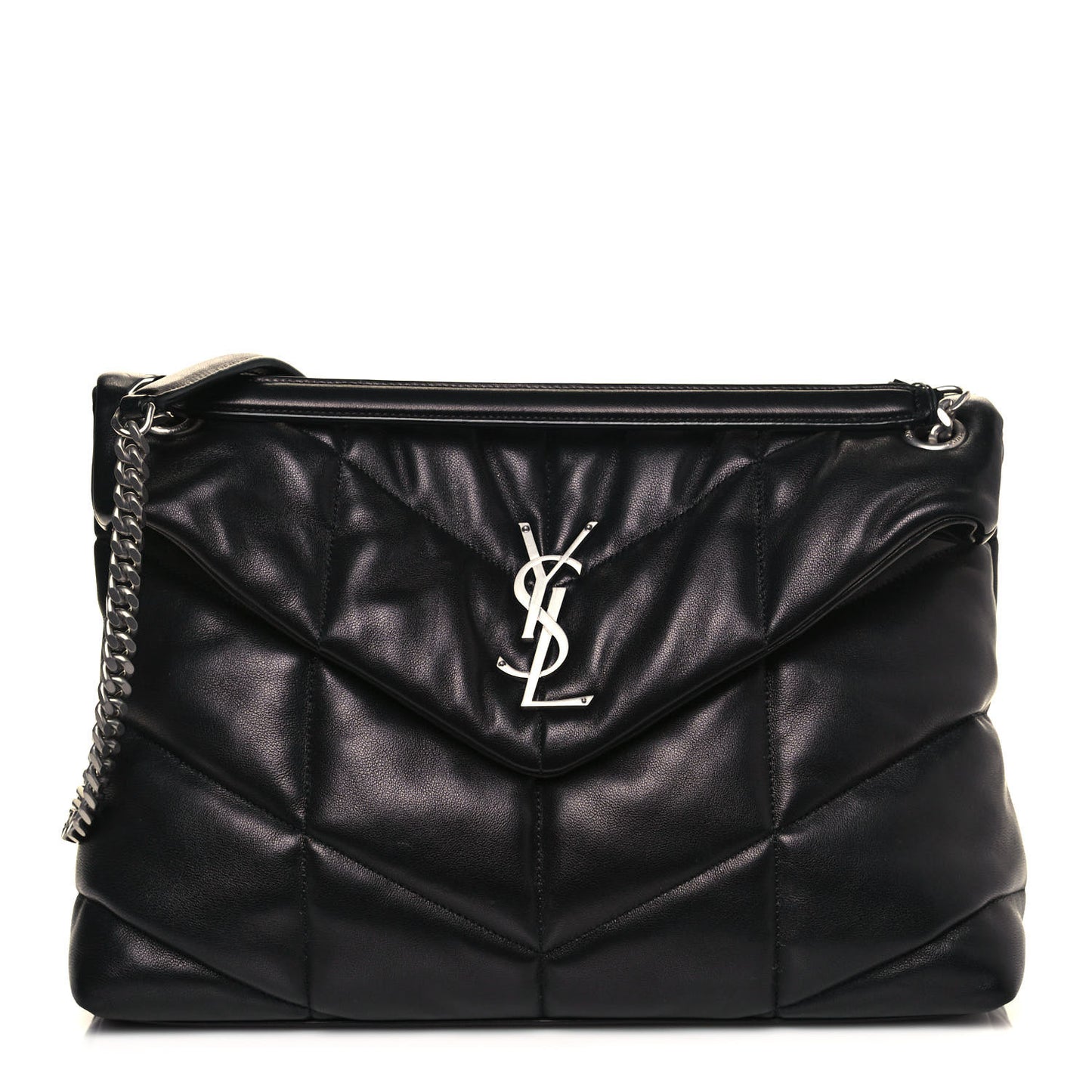 Lambskin Quilted Medium Loulou Puffer Monogram Chain Satchel Black