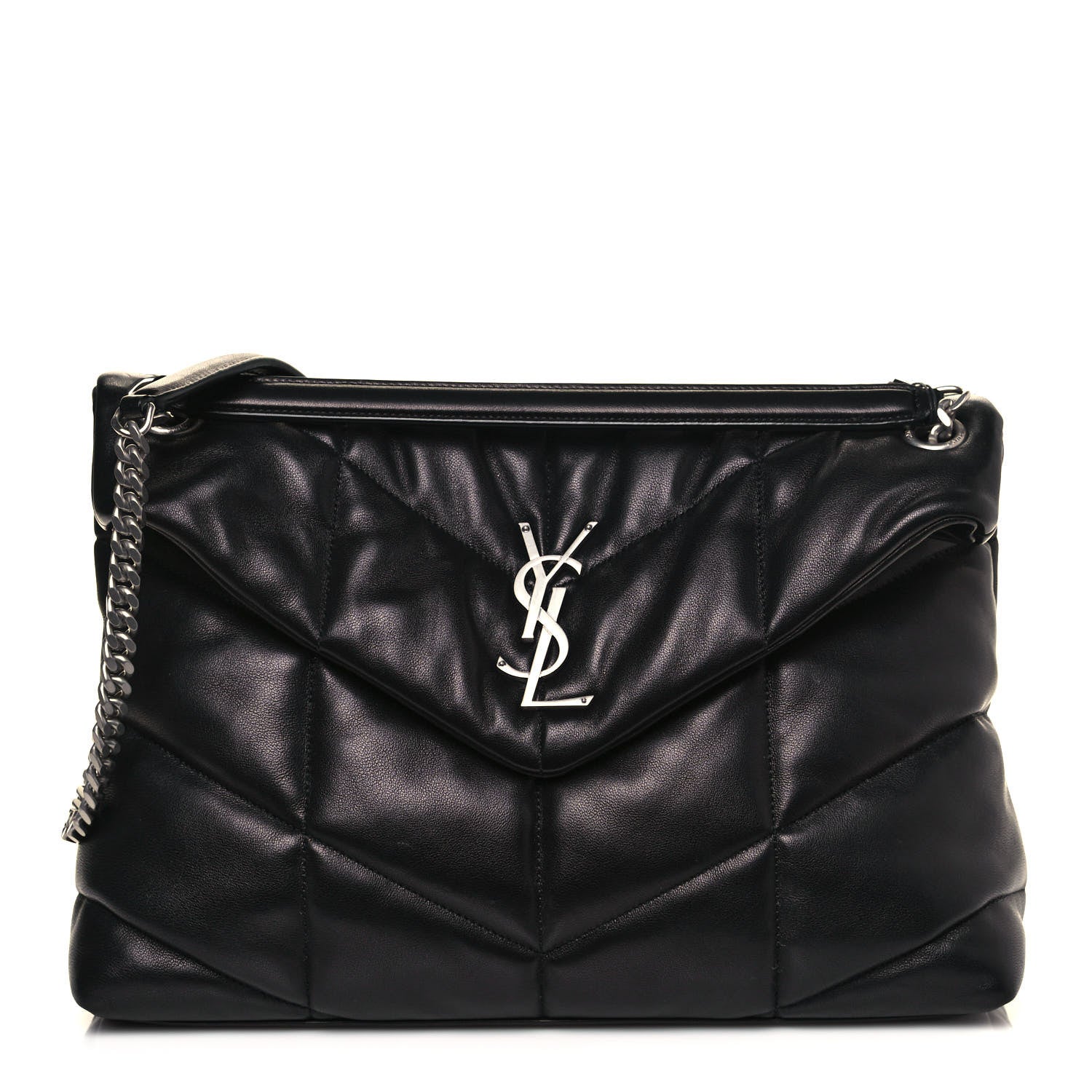 Saint Laurent Lambskin Quilted Medium Loulou Puffer Monogram Chain Satchel Black 1 of 13