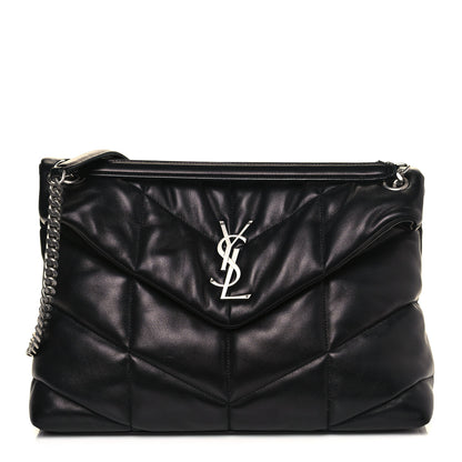 Saint Laurent Lambskin Quilted Medium Loulou Puffer Monogram Chain Satchel Black 1 of 13