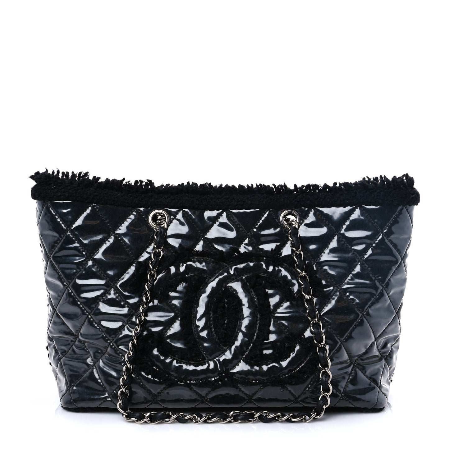 Vinyl Quilted Funny Tweed Tote Black