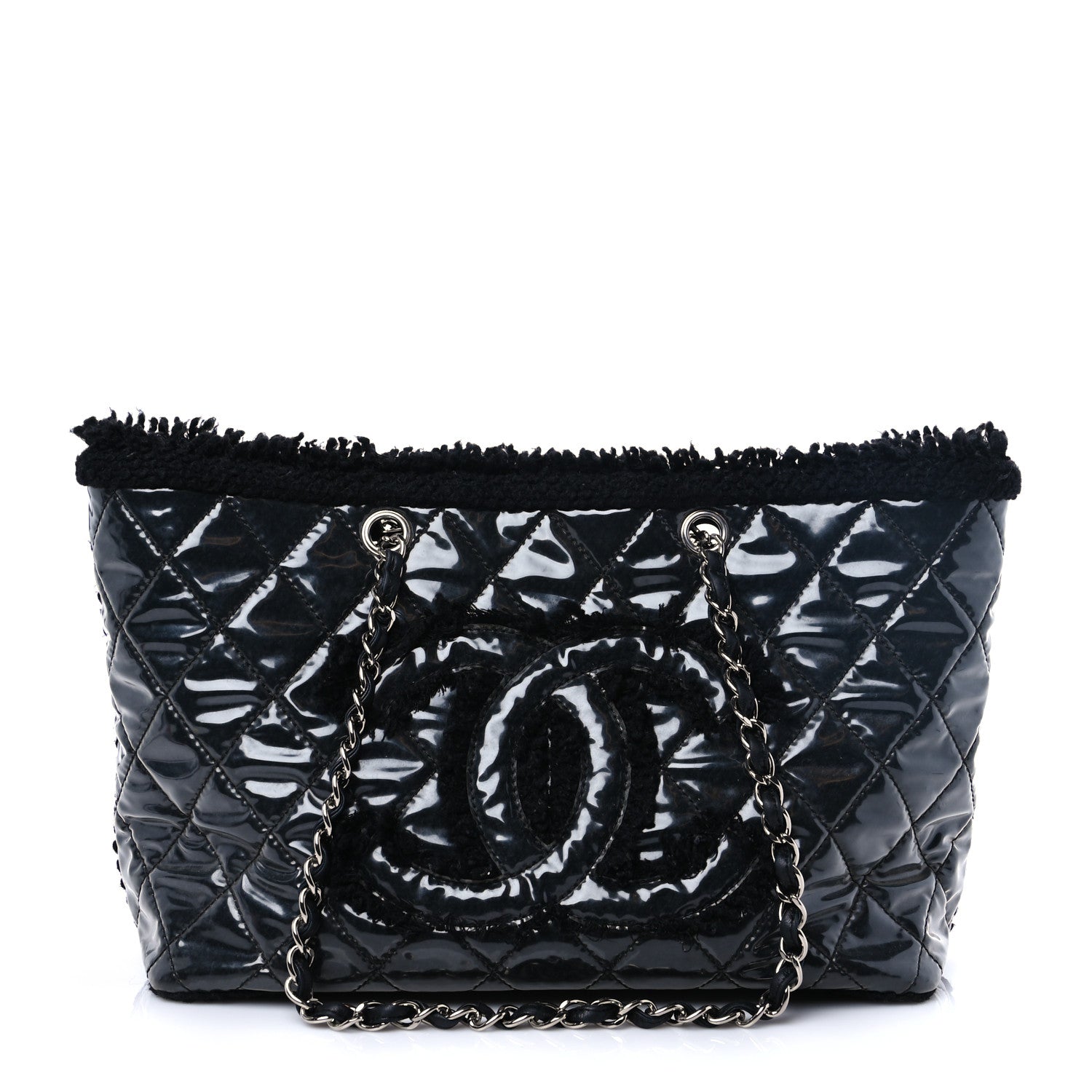 Chanel Vinyl Quilted Funny Tweed Tote Black 1 of 10