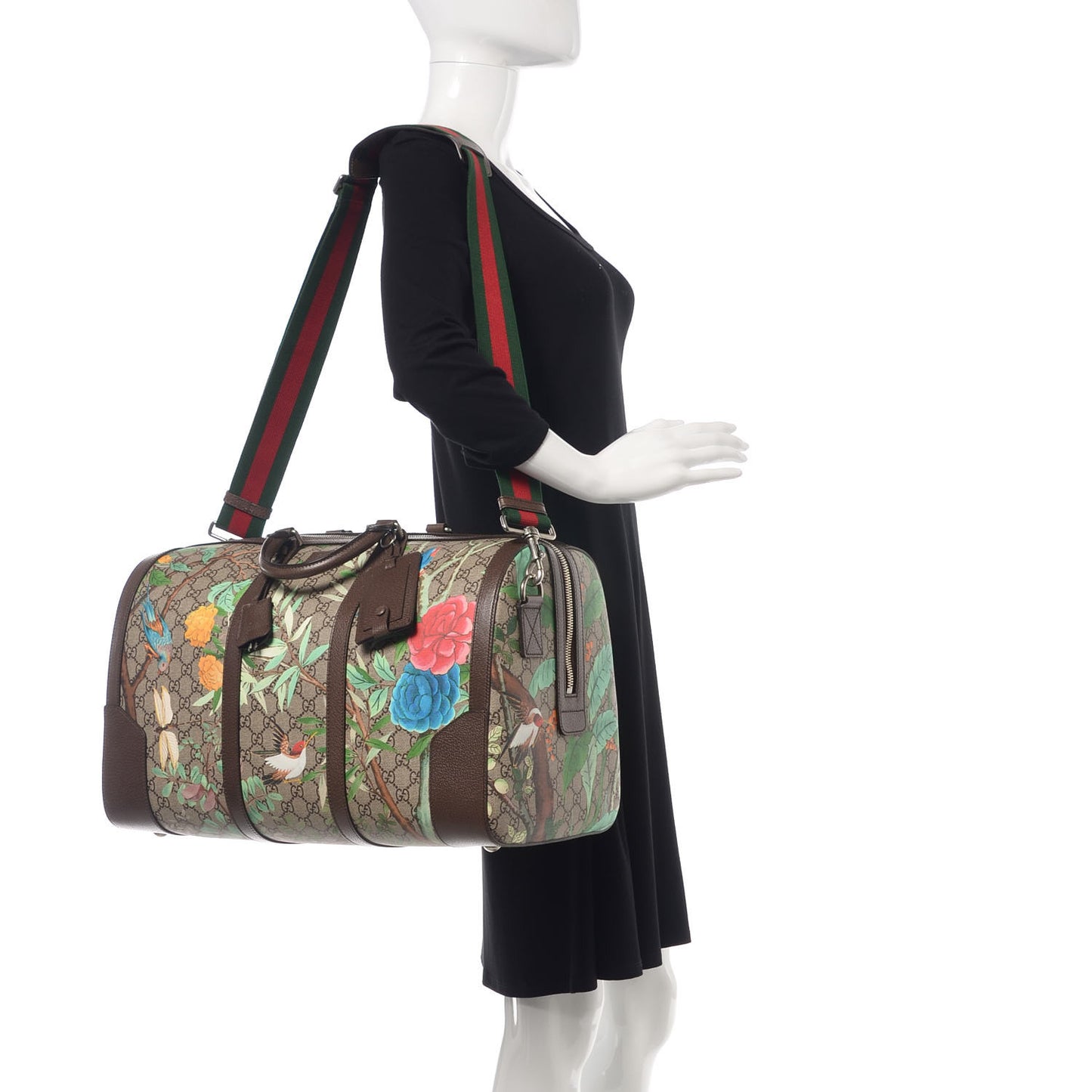 GG Supreme Monogram Tian Web Medium Duffle Beige Multicolor New Acero