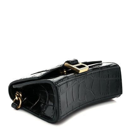 Balenciaga Shiny Calfskin Crocodile Embossed Hourglass Chain Cardholder Black 5 of 13