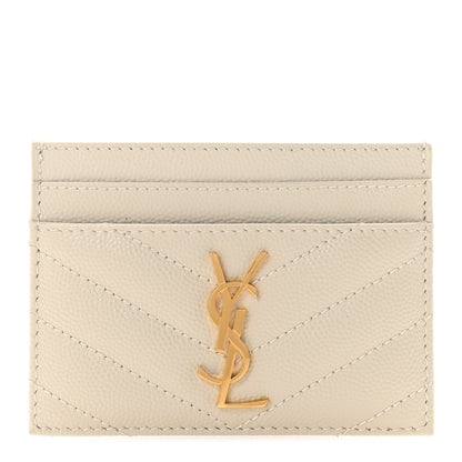 Saint Laurent Grain De Poudre Matelasse Chevron Monogram Credit Card Case Crema Soft 1 of 6