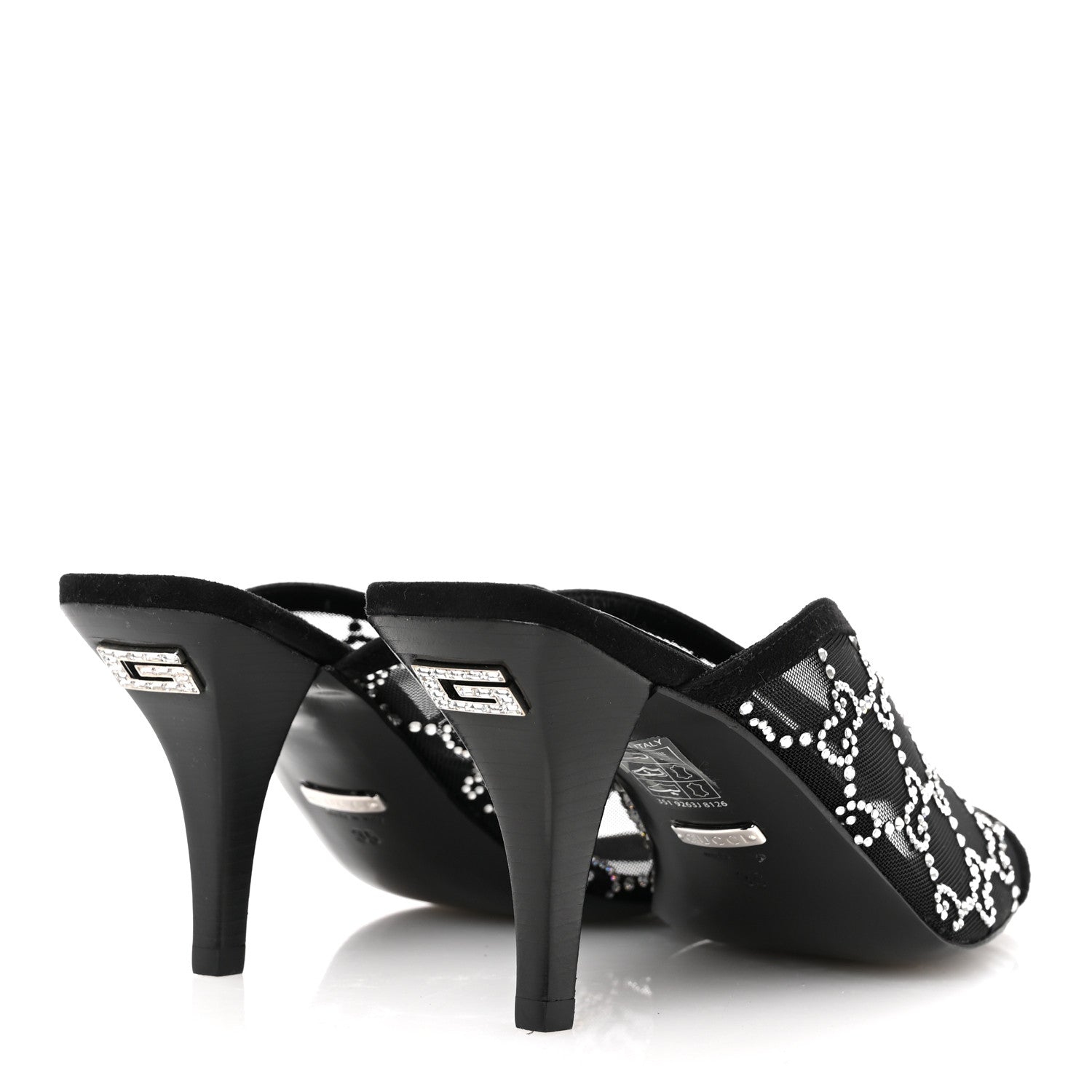 Gucci Tela Retino Kid Scamosciato Crystal GG Monogram Square G 95mm Slide Sandals 35 Black 5 of 8
