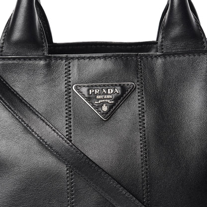 Prada Nappa Vertical Stitched Tote Black 9 of 17