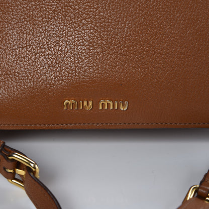 Miu Miu Goatskin Madras Shoulder Bag Cuoio 12 of 25