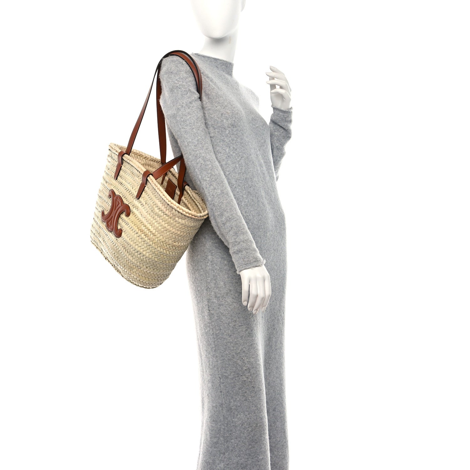 Celine Raffia Calfskin Triomphe Medium Panier Tan 2 of 9