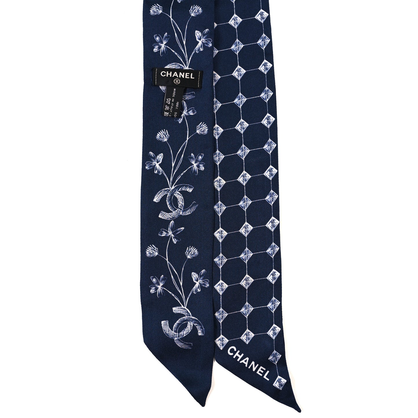 Silk CC Slim Bandeau Scarf Blue Ecru