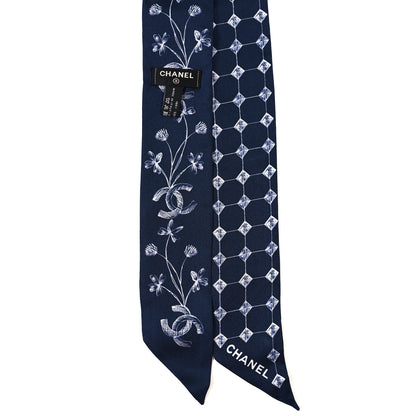 Chanel Silk CC Slim Bandeau Scarf Blue Ecru 2 of 3