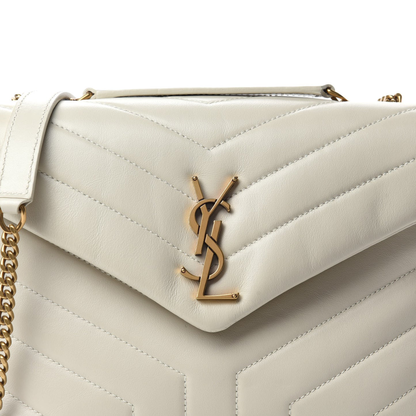 Calfskin Y Quilted Monogram Small Loulou Chain Satchel Crema Soft
