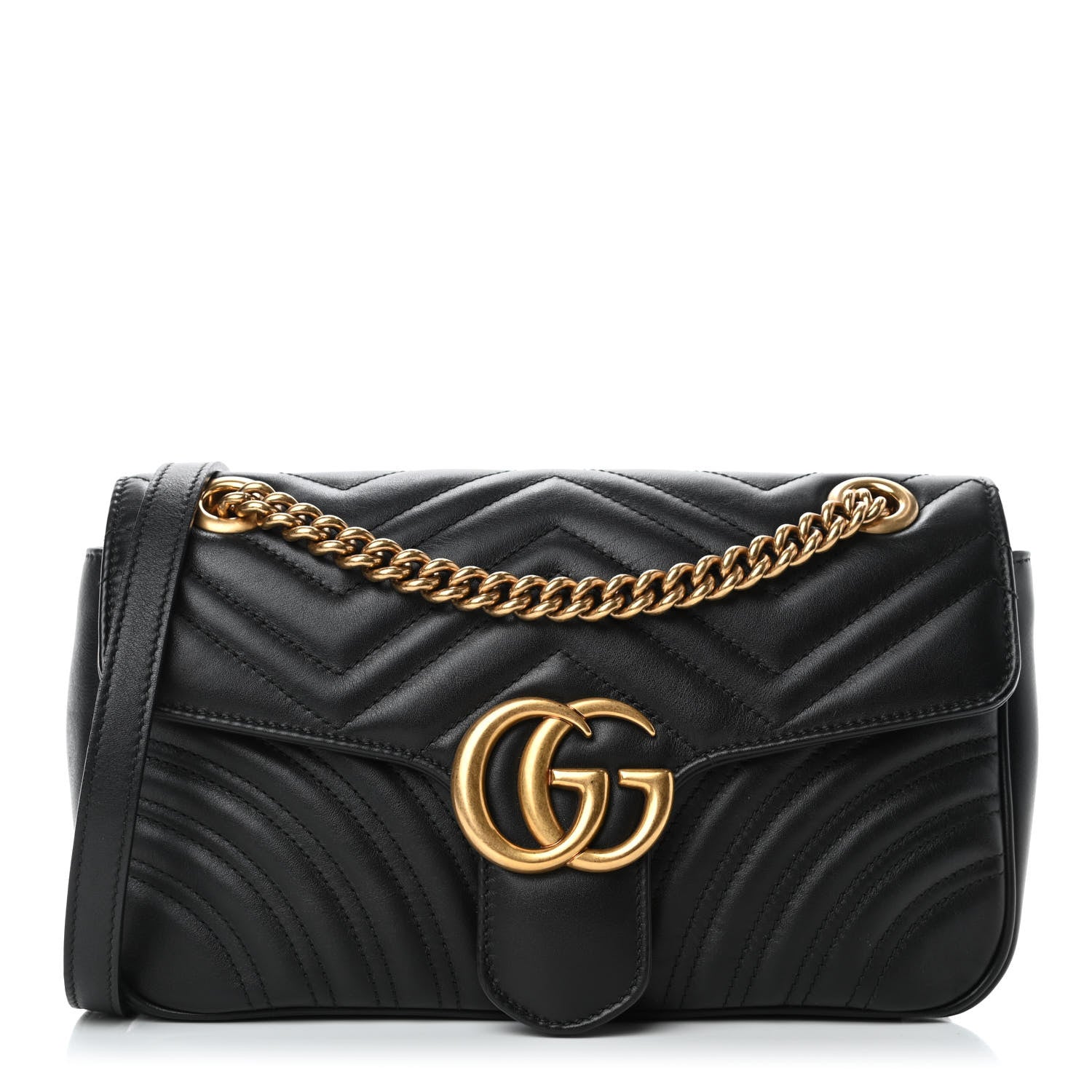 Gucci Calfskin Matelasse Small GG Marmont Shoulder Bag Black 1 of 4