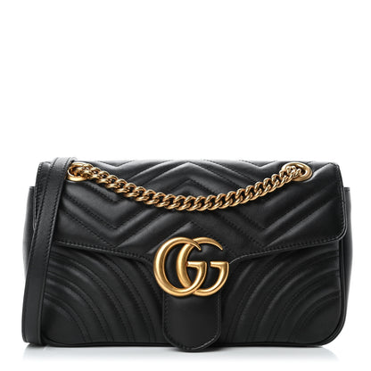 Gucci Calfskin Matelasse Small GG Marmont Shoulder Bag Black 1 of 4
