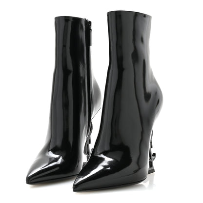 Saint Laurent Glazed Calfskin Opyum Ankle Boots 37 Black 4 of 9