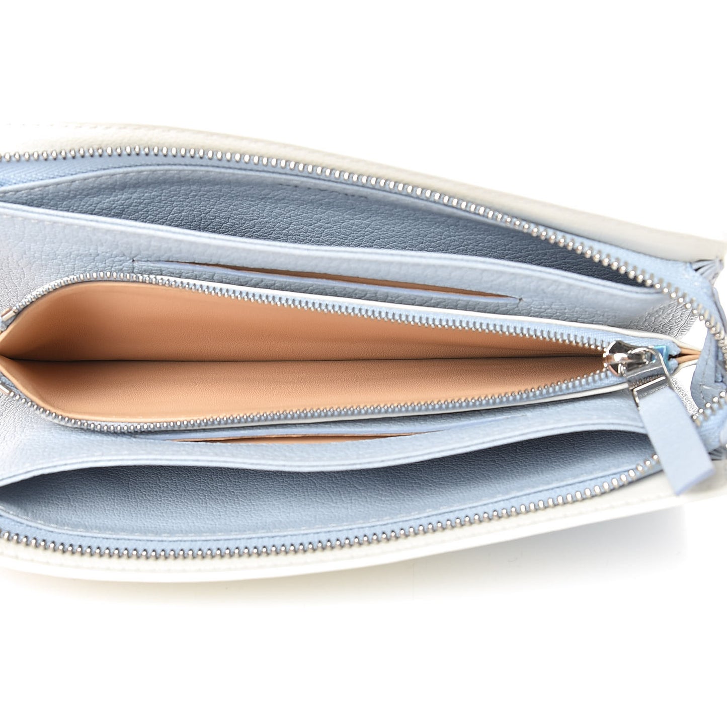 Goatskin Triple Wristlet Pouch White Light Blue