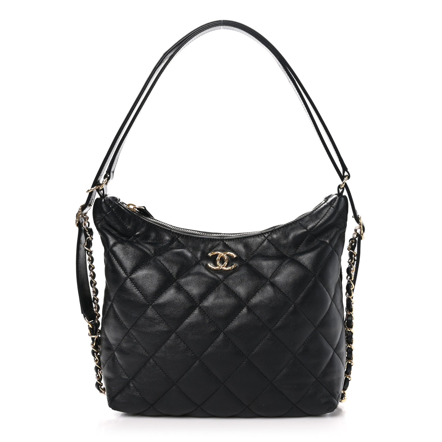 Lambskin Quilted Maxi Hobo Black