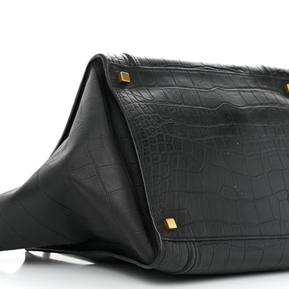 Celine Calfskin Crocodile Embossed Medium Phantom Luggage Black 9 of 17