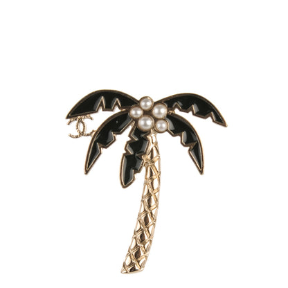 Chanel Enamel Pearl Palm Tree Brooch Green Gold 1 of 5