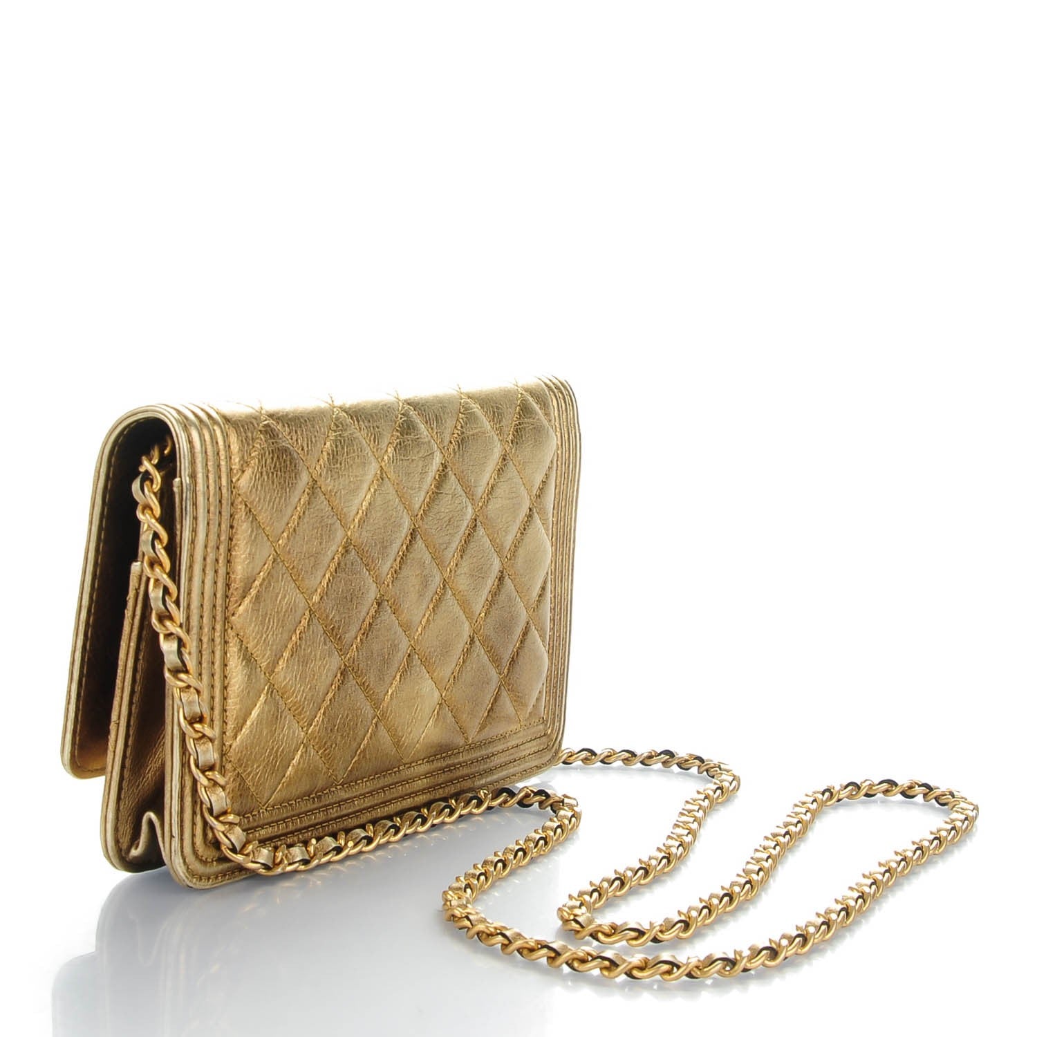Chanel Metallic Distressed Calfskin Quilted Boy Wallet On Chain WOC Gold 3 of 8