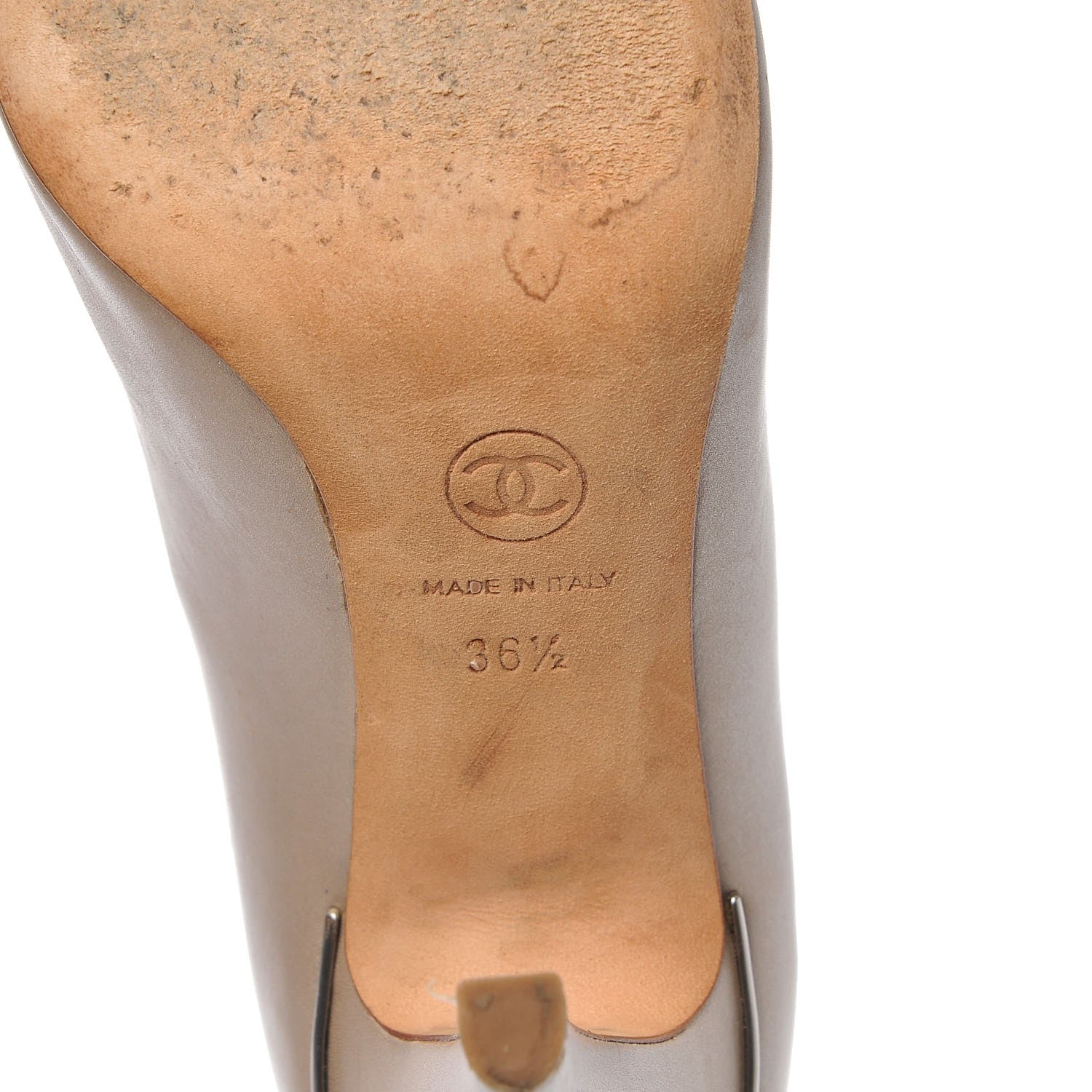 Chanel Metallic Calfskin CC Peep Toe Pumps 36.5 Beige 8 of 10