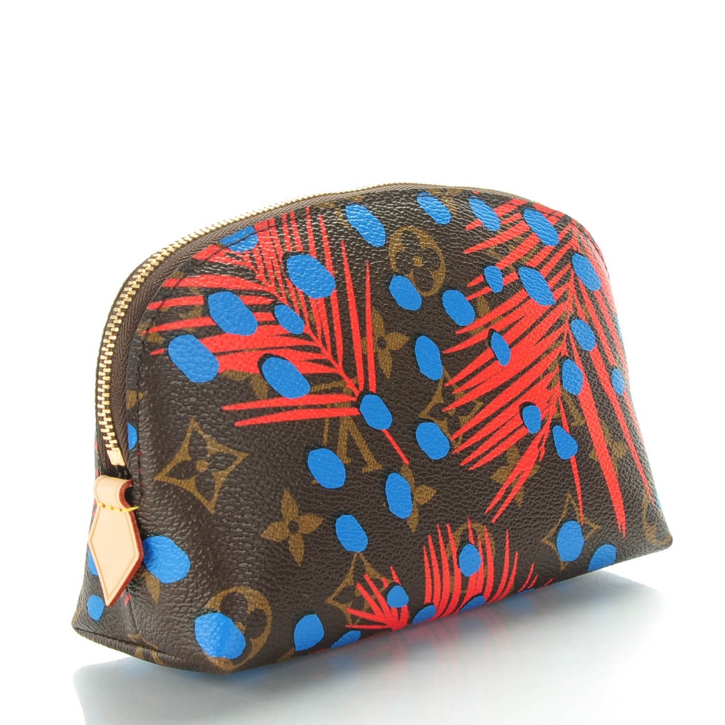 Monogram Jungle Dots Cosmetic Pouch Coquelicot Denim