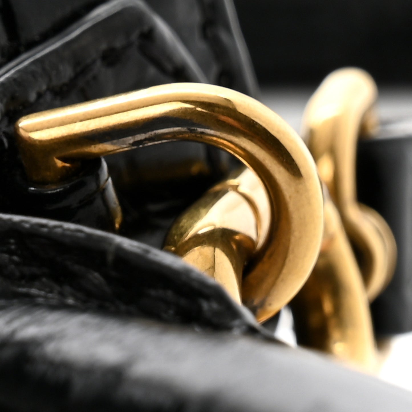 Shiny Calfskin Crocodile Embossed Hourglass Top Handle Bag XS Black