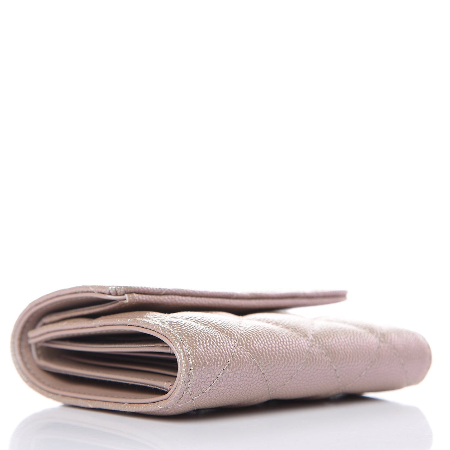 Iridescent Caviar Quilted Small Flap Wallet Beige
