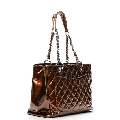 Chanel Metallic Patent Quilted Grand Shopping Tote GST Bronze 3 of 11