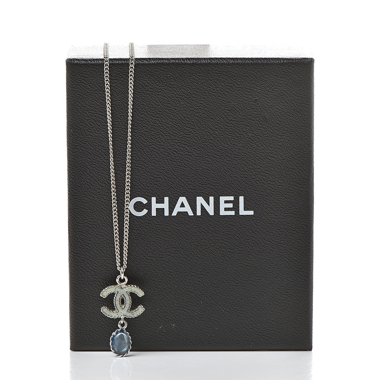 Enamel CC Drop Necklace Silver