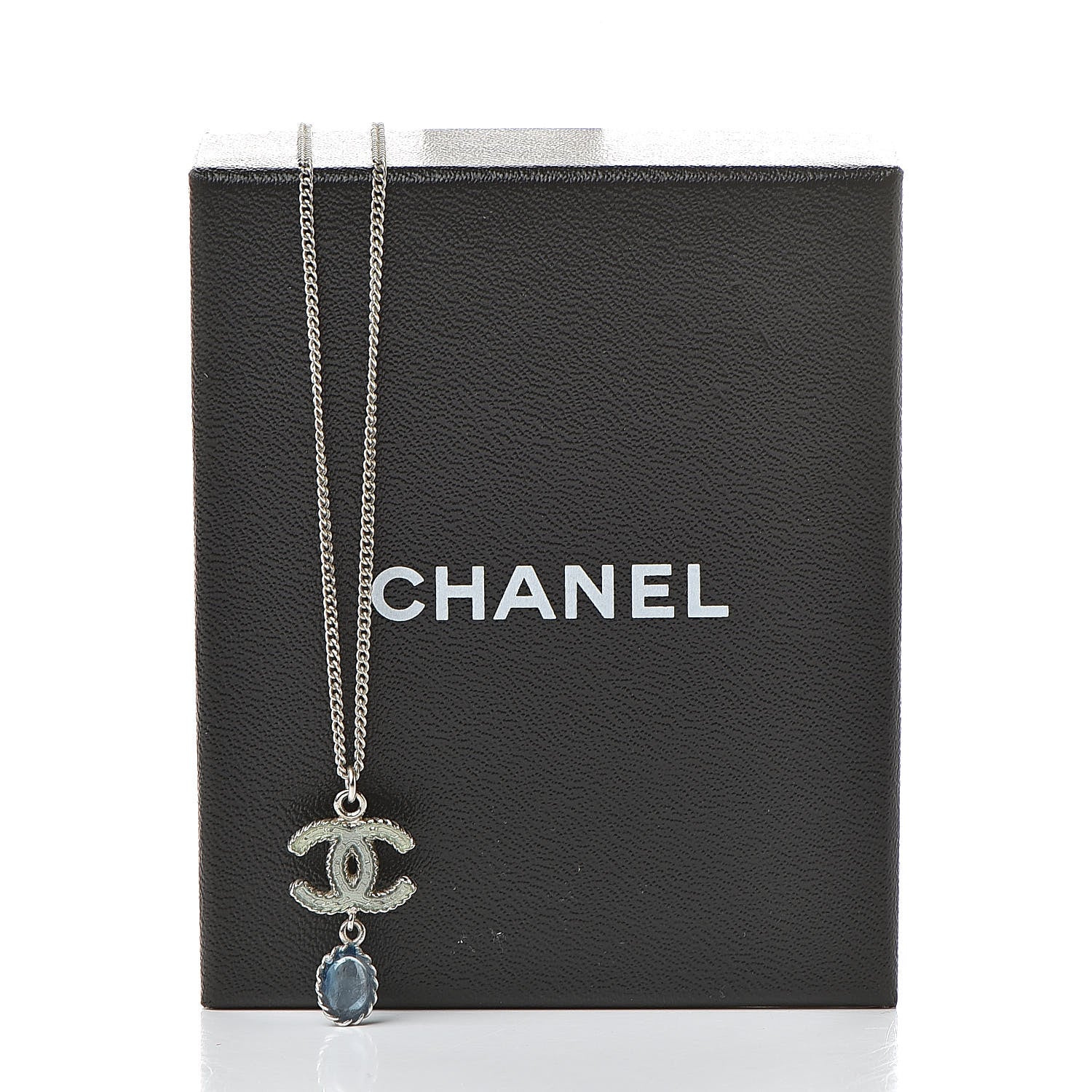 Chanel Enamel CC Drop Necklace Silver 6 of 6