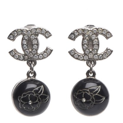 Chanel Crystal CC Camellia Drop Clip On Earrings 1 of 7