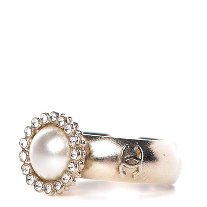 Chanel Pearl Crystal CC Ring 53 6.25 Gold Pearly White 1 of 10