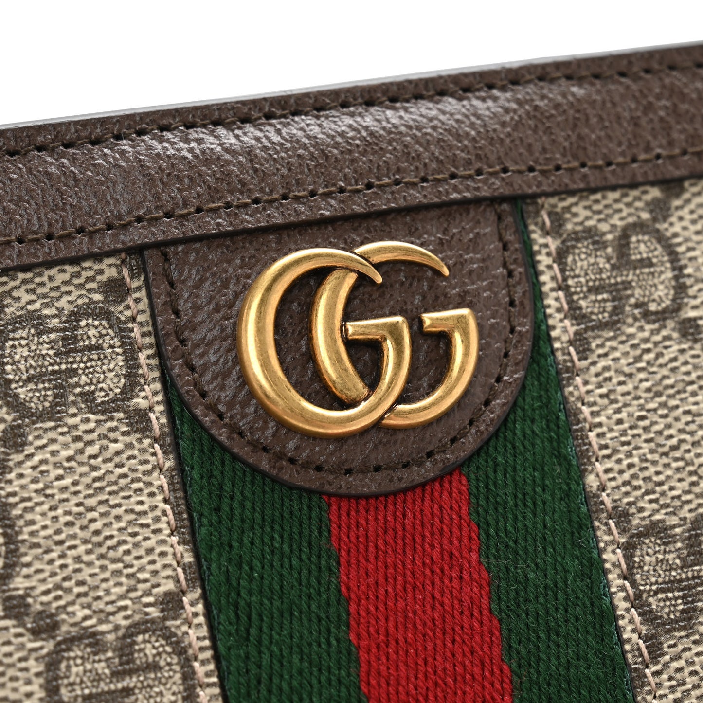 GG Supreme Monogram Textured Dollar Calfskin Web Small Ophidia Wristlet Pouch Beige Ebony New Acero