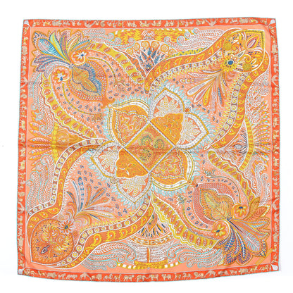 Hermes Silk Le Jardin De La Maharani Scarf 90 Saumon Orange Turquoise 1 of 5