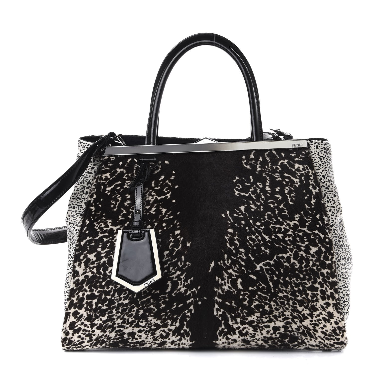 Fendi Calf Hair Patent Regular 2jours Tote Black White 1 of 12