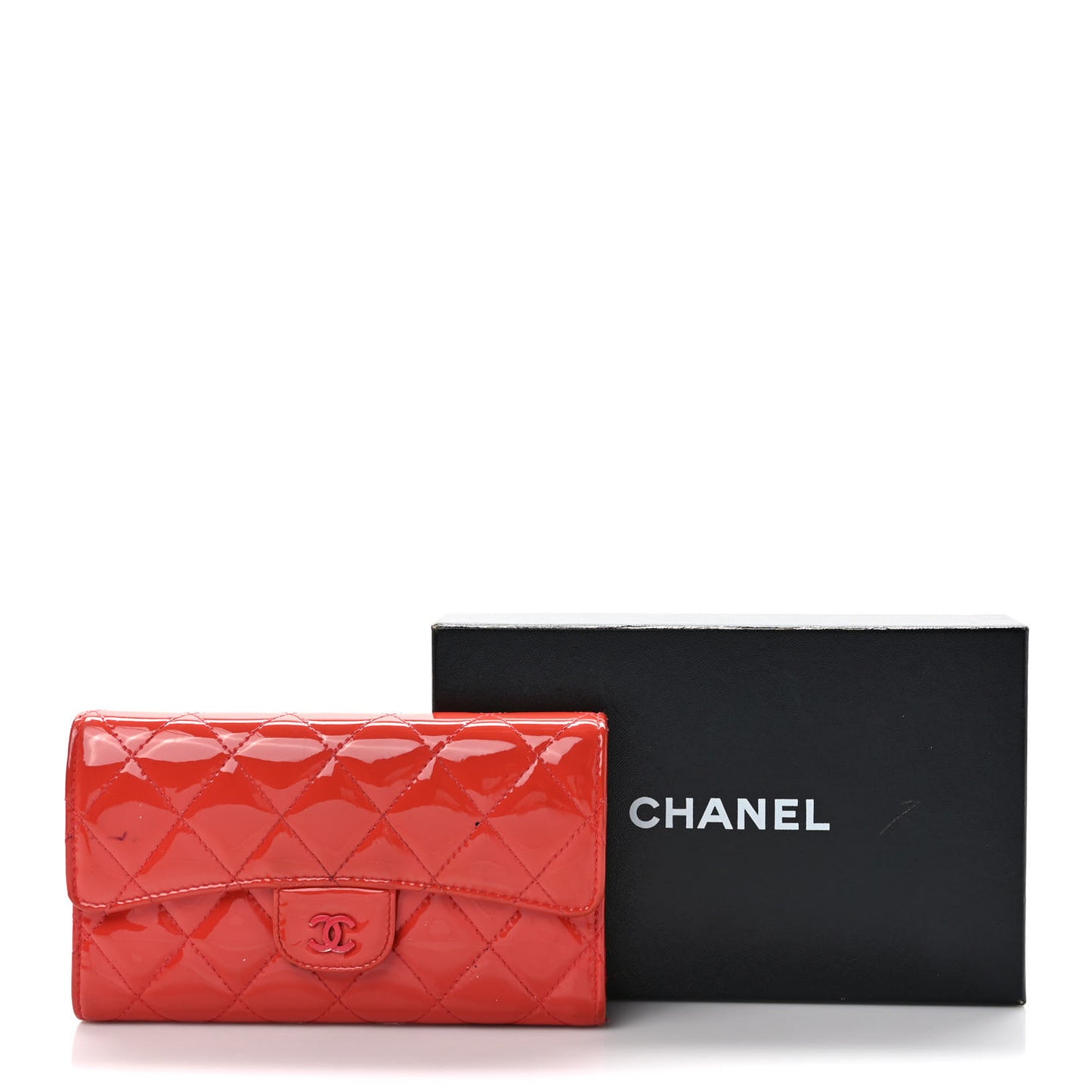 Patent Quilted Large Flap Wallet Coral