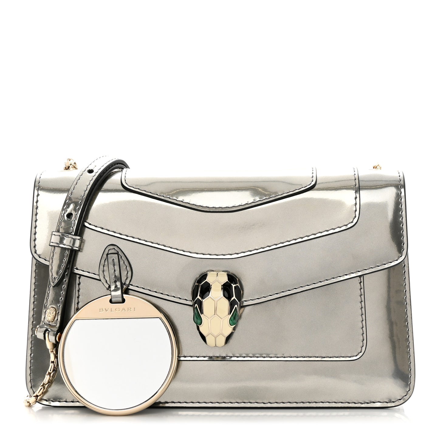 Metallic Calfskin Serpenti Forever Crossbody Bag Silver