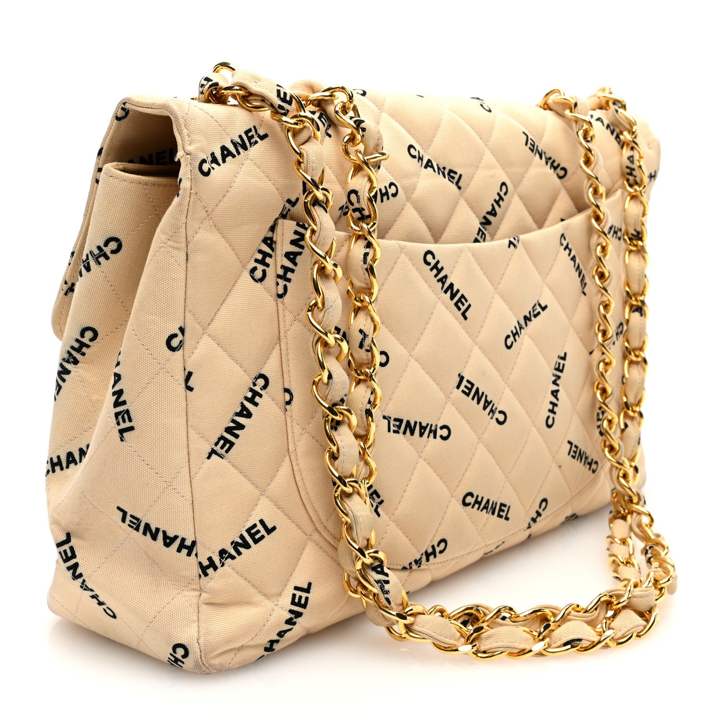 Canvas Quilted XL Jumbo Single Flap Beige