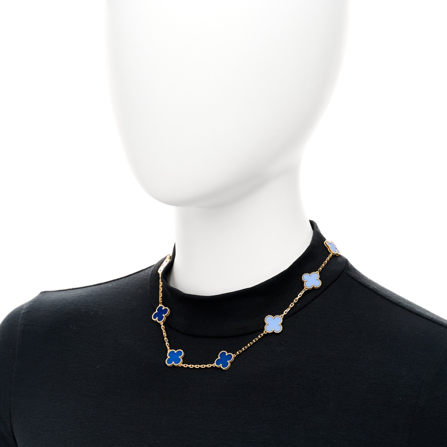 Van Cleef & Arpels 18K Yellow Gold Blue Agate 10 Motifs Vintage Alhambra Necklace 2 of 6