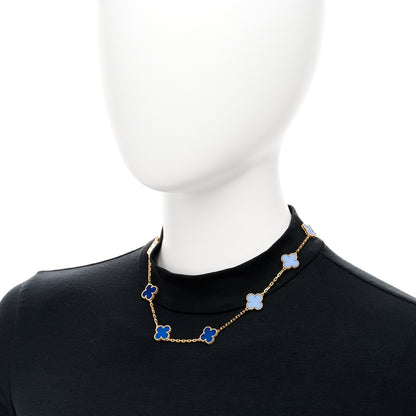 Van Cleef & Arpels 18K Yellow Gold Blue Agate 10 Motifs Vintage Alhambra Necklace 2 of 6