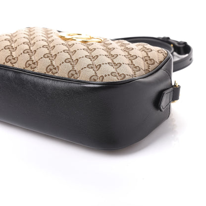 Gucci Monogram Matelasse Diagonal Small GG Marmont Chain Shoulder Bag Beige Black 6 of 10